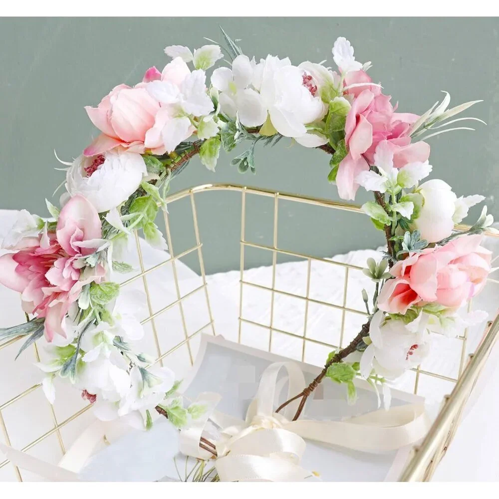 Bridal Flower Crown Floral Headpiece Wedding Party Headband Adjustable